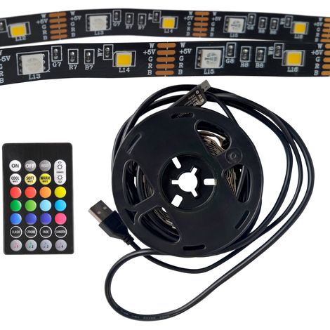 Ruban LED RGBW TV 2x1m musical, télécommande, USB 5V (1/5)