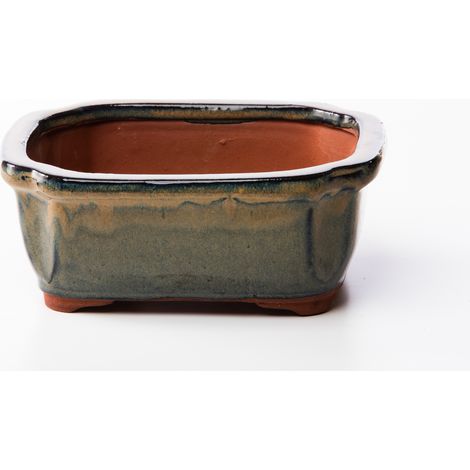 Vaso bonsai rettangolare 17 cm smaltato verde oliva (1/2)