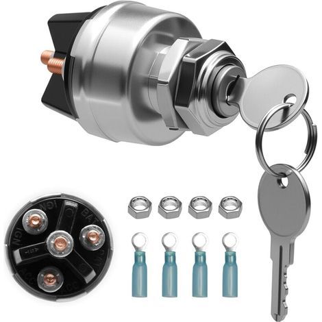 Commutateur de clé d'allumage universel de position 4 12V pour l'agriculture, commutateur de démarrage d'allumage de moteur de remplacement avec 2 clés pour bateau de tracteur de camion de voiture (1/5)