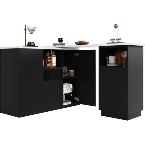 CHICFURN Isola da cucina girevole 210 x 30 x 100,9 cm in MDF nero effetto marmo con contenitore (1/5)