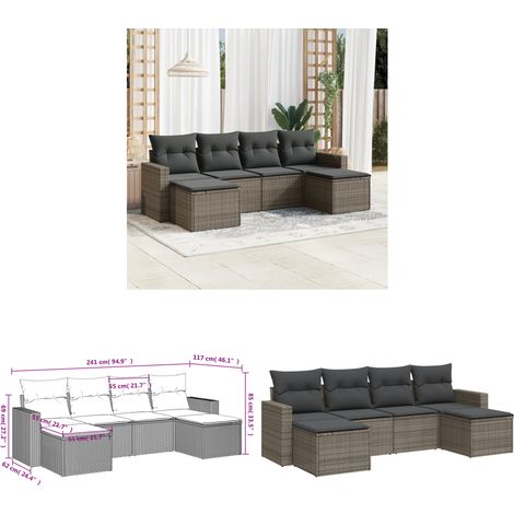 Salon de jardin 6 pcs avec coussins gris résine tressée - Salon De Jardin - Meuble Extérieur - Résine Tressée - Canapé D'extérieur - Set Salon De Jardin - Home & Living (1/3)