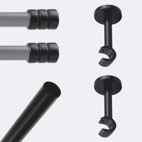 Kit de tringle à rideaux Noir Mat 150cm Diam.20mm Embout Cylindre 2ST - Fixation Mur - BOULET (1/3)