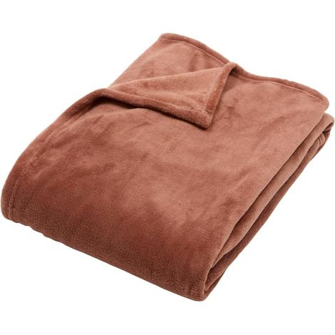 Plaid Uni Microfibre "Kiesa" 130x180cm Terre de Rose (1/4)