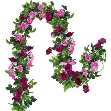 guirlandes de fleurs artificielles de 4,8 m (15,8 pieds) en soie rose, pour arche de mariage, fête, décoration murale de maison ou de jardin (magenta) (1/5)
