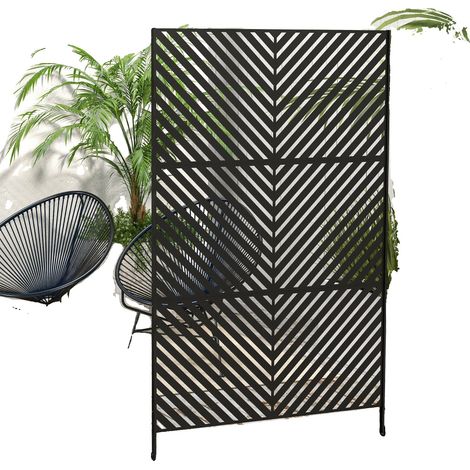 Écran de confidentialité Trellis, Métal revêtu d'époxy, Nombre de panneaux : 3, Dimensions (par panneau) : 60 x 120 cm, Dimensions globales : 122L x 45P x 198H cm, Caractéristiques de stabilité : Pied (1/5)