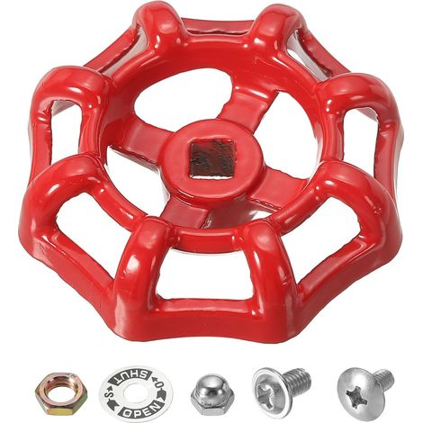 Poignée de Robinet Extérieur, Trou de Tige Carrée de 6x6mm, Poignée de Robinet en Fonte d'Acier, Remplacement de Poignée de Robinet d'Eau avec Vis et Entretoise, Rouge (1/5)