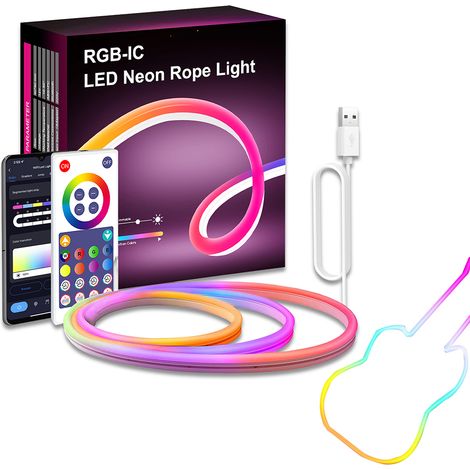 Guirlande lumineuse LED néon RGB IC 16 millions de couleurs, style graffiti, Wi-Fi, Bluetooth, musique, idéale pour chambre, salon ou salle de jeux. Décoration (1/5)