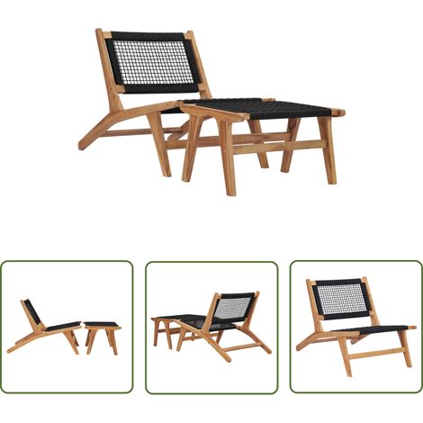 The Living Store Sonnenliege mit Fußablage Massivholz Teak und Seil - Gartenmöbel - Teekholzmöbel - Sonnenliege - Liege - Outdoormöbel (1/5)