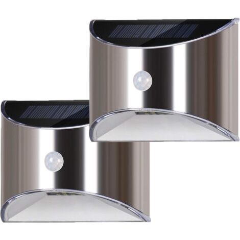Applique murale solaire à LED pour jardin, terrasse, allée, clôture et escaliers, luminaire extérieur étanche en acier inoxydable avec détecteur de mouvement, lumière blanche froide. (1/5)