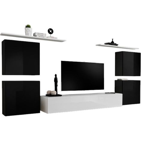 Conjunto de muebles para sala SWITCH IV diseño, color blanco y negro brillante.