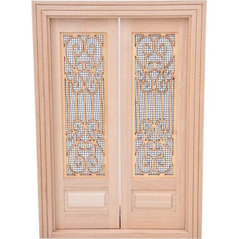 Mobilier de maison de poupée à l'échelle 1:12, mini porte double en bois non peinte à monter soi-même, accessoire de décoration (1/5)