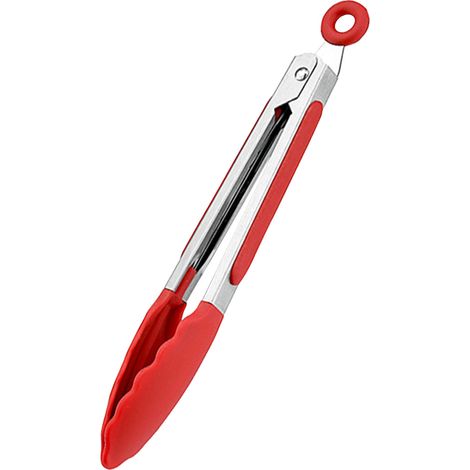 Pince de cuisine en silicone antidérapant résistant aux hautes températures, rouge, 18 cm (7 pouces), idéale pour les barbecues et grillades. (1/5)