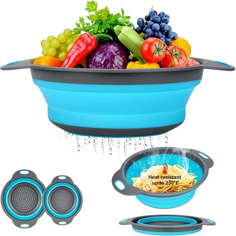 Ensemble de passoires pliables comprenant 2 cuisine rondes en silicone une grande et petite. (1/5)