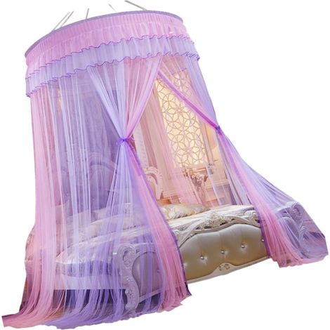 Ciel de lit rond en dentelle rose et violette Anneome (1/5)