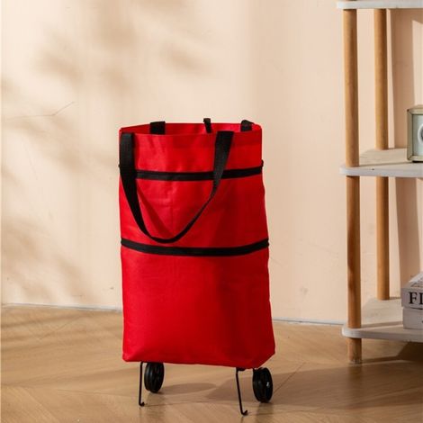 Chariot de courses pliable et portable Sac de courses à tirer rouge, imperméable et double usage (1/5)