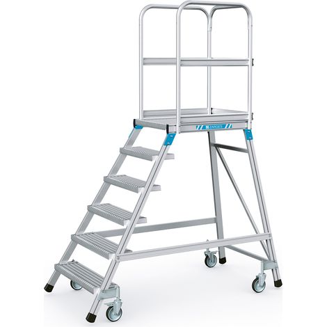 Podesttreppe 6 Plattform-H.1440mm Stufen u.Plattf.Stahl-Gitterrost eins.ZARGES (1/3)