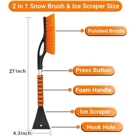 27-Zoll (68,5 cm) Schneebürste mit abnehmbarem Eiskratzer, Eiskratzer für Autofenster, Schneeräumwerkzeug mit ergonomischem Schaumstoffgriff für Pkw, Lkw und SUVs (1/5)