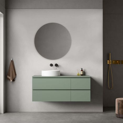 Mobile bagno sospeso reversibile 120 cm Verde Salvia per Lavabo d'appoggio Specchio Tondo - Fiji Paint Top (1/4)