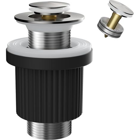 Bonde de Lavabo à Clic, avec Trop-Plein, Compatible Lavabos avec ou sans Trop-Plein, Raccord Universel G 1 1/4" BSPP pour Évacuation Fluide et Installation Facile, Nickel brossé (1/5)