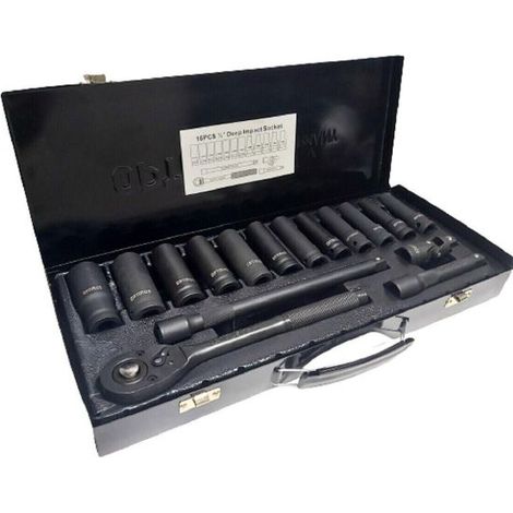 Valigia set chiavi a bussola 16 pezzi con prolunghe cricchetto reversibile 1/2"
