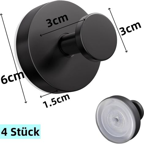 4er-Packung Hochleistungs-Handtuchhaken mit Vakuum-Saugnapf (schwarz). (1/3)