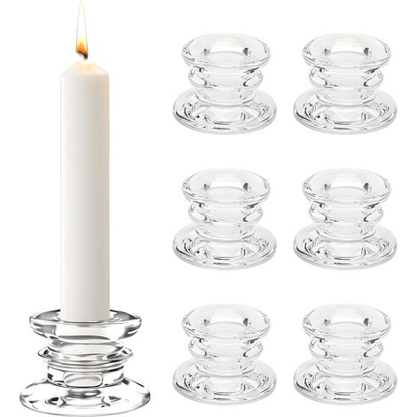 Bougeoir Verre - Hauteur 3,2 cm - Diamètre Pied 5,6 cm - Diamètre Intérieur 2 cm - Pour Bougie à Tige - Décoration Table Fête Mariage Anniversaire - Lot de 6 (1/5)