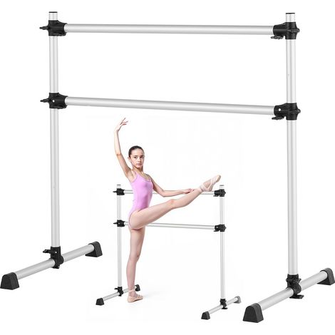 Barre à ballet pour la maison, double barre de danse en aluminium portable et autoportante, équipement de fitness anti-oscillation réglable en hauteur, pour entraînement d'équilibre et Pilates