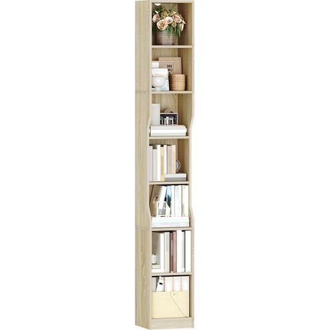 Bibliothèque, Étagère à 7 Niveaux, 28 x 30 x 208,1 cm, Beige Chêne Bibliothèque Étroite, Etagère Cube, Meuble de Rangement Livres, pour Bureau, Salon, Chambre (1/5)