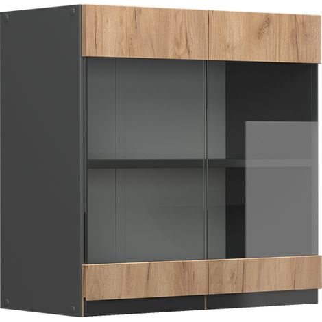 Küchenglasschrank R-Line, Goldkraft Eiche, 60 cm J-Shape, Vicco