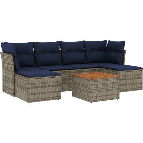 Maison Exclusive - 7-teiliges Gartensofa-Set mit Kissen, grau, Po