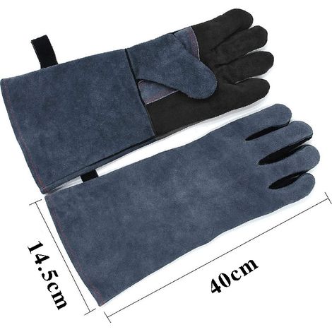 Gants de Soudage 16 Pouces 932℉ - Pour BBQ, Grill, Arc, Tig, Mig, Poêle à Bois, Anti-Morsure Animale - En Cuir, Taille Unique Hommes/