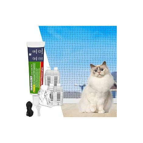 Cat Balcony Net without Drilling, 3 x 2 m, 4 x 2 m, 5 x 2 m, 6 x 2 m, 8 x 2 m, 10 x 2 m, 4 x 3 m, 6 x 3 m, 8 x 3 m, 10 x 3 m, 16 x 3 m Cat Protection Net with Adhesive Hooks, Silicone, Balcony Net (1/5)