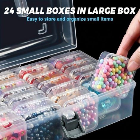 Boîte de Rangement pour Perles avec Poignée, 24 Boîtes de Rangement Rectangulaires en Plastique, Mini Boîtes de Rangement (1/5)