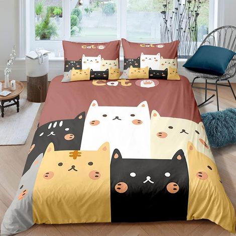 Kinder Bettwäsche Katze 135x200 cm 2-teilig Mikrofaser 3D Druck