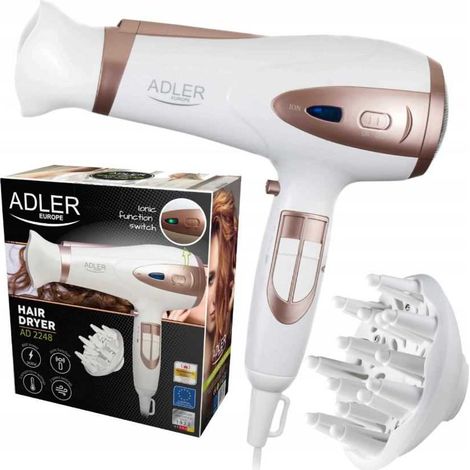Asciugacapelli bianco 2200W ION + diffusore ADLER AD 2248 (1/5)