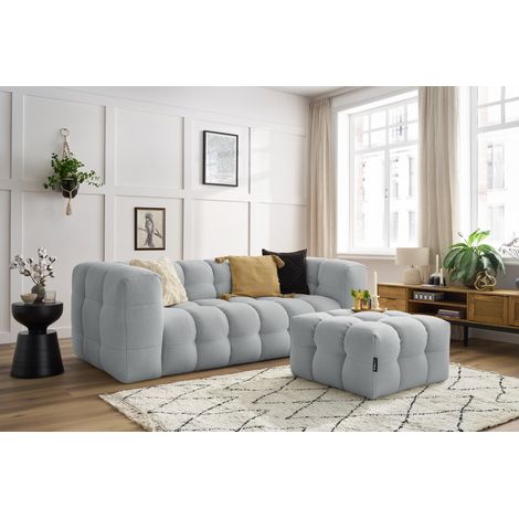 BOBOCHIC - Canapé droit fixe 3 places CLOUD avec pouf Gris clair (1/5)