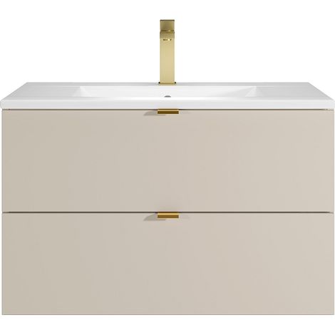 Mobile bagno sospeso con lavabo da incasso e rubinetto Beige 80 cm - LAVENA (1/4)