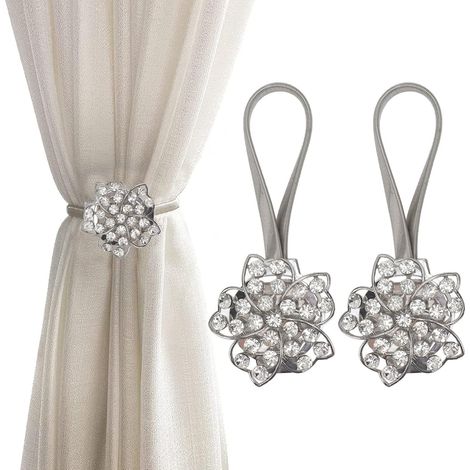 2 embrasses magnétiques fleur cristal – clips extensibles, ensemble déco maison