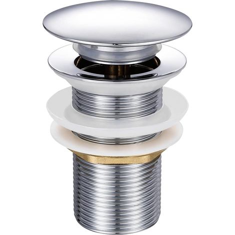 Bonde clapet poussoir pour lavabo sans trop-plein, vidage automatique en laiton chromé, robinetterie salle de bain, mécanisme pop-up durable, accessoire plomberie moderne (1/5)