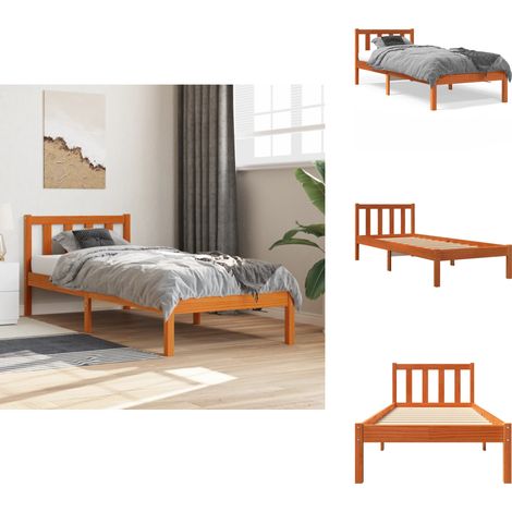 Massivholzbett ohne Matratze Wachsbraun 100x200 Kiefernholz - Holzbett - Kiefernholzbett - Doppelbett - Bettrahmen - Lattenrost (1/5)
