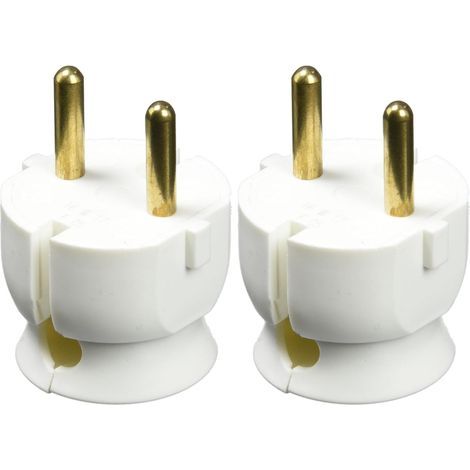 Pack of 2 extra-flat male plugs without earth, side exit, white, for class II appliances (1/5)