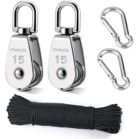 Poulie de Levage, 2 Pièces 15MM Poulie en Acier Inox 304,2 Pièces M15 Poulie Simple, Pour Cordes et Câbles, (1/5)