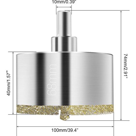 Tinor – Sega a tazza diamantata da 68 mm – Rivestimento diamantato per tagli precisi – Punta da trapano con centraggio centrale per materiali duri – Compatibile con trapano (1/5)