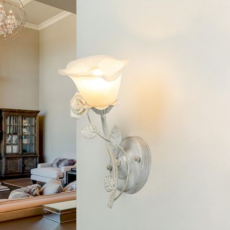 Florale Wandlampe FLEURE Shabby Chic Glas E14 Landhaus