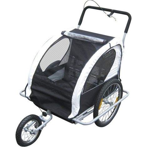 Bc-elec - 5664-0001B 2 IN 1 KINDERFAHRRADANHÄNGER ANHÄNGER FAHRRAD BUGGY FÜR 2 KINDER FAHRRADANHÄNGER Schwarz und Weiss