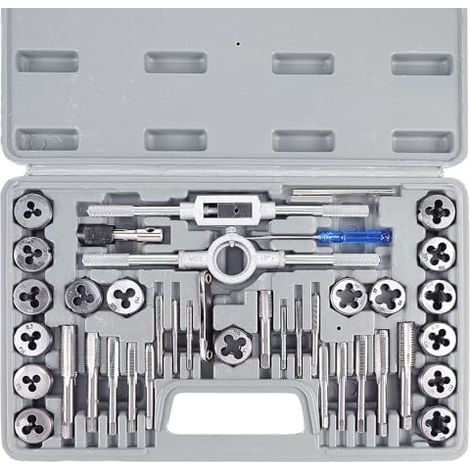 40 Pièces Kit de Taraudage et Filetage M3-M12, Tarauds avec Tourne à Gauche Filières Métriques Outil a Tarauder pour Réparation - (1/5)