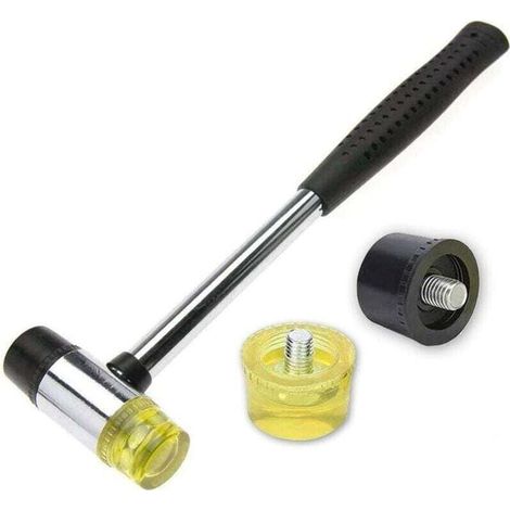 Marteau Caoutchouc, 25 mm Nylon Petit Marteau Caoutchoucen avec 2 têtes de Marteau de Rechange, (1/4)
