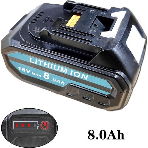 Akkus, 1 x 18 V, 8,0 Ah, Lithium-Akku mit LED-Anzeige, kompatibel mit Makita 18 V Akku-Elektrowerkzeug und Ladegerät, Ersatzakku für BL1860B, BL1860B, BL1850B, BL1840, LXT-400 usw.
