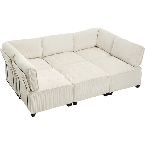 Sofá modular de 6 plazas en pana beige 308 x 154 x 82 cm HOMVRA (1/5)
