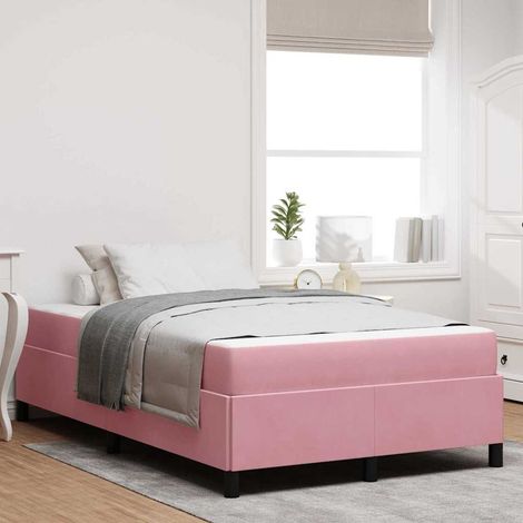 Cadre de lit avec matelas-Structure de lit avec matelas Rose et blanc 120 x 190 cm Velours 249637 (1/5)